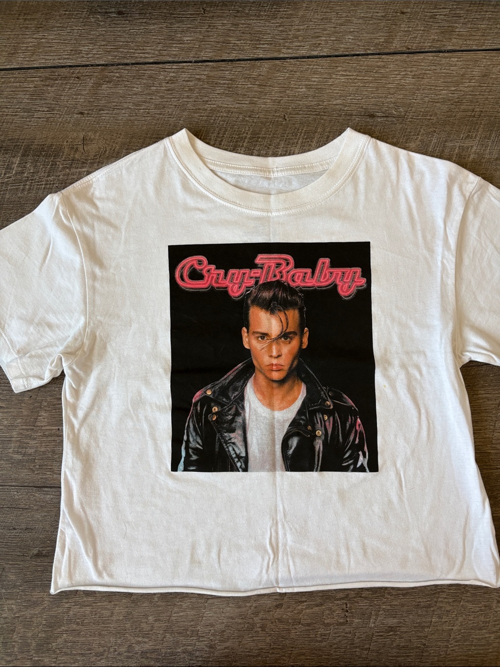 Universal White 'Cry-Baby' Graphic Tee with Black & Pink Print